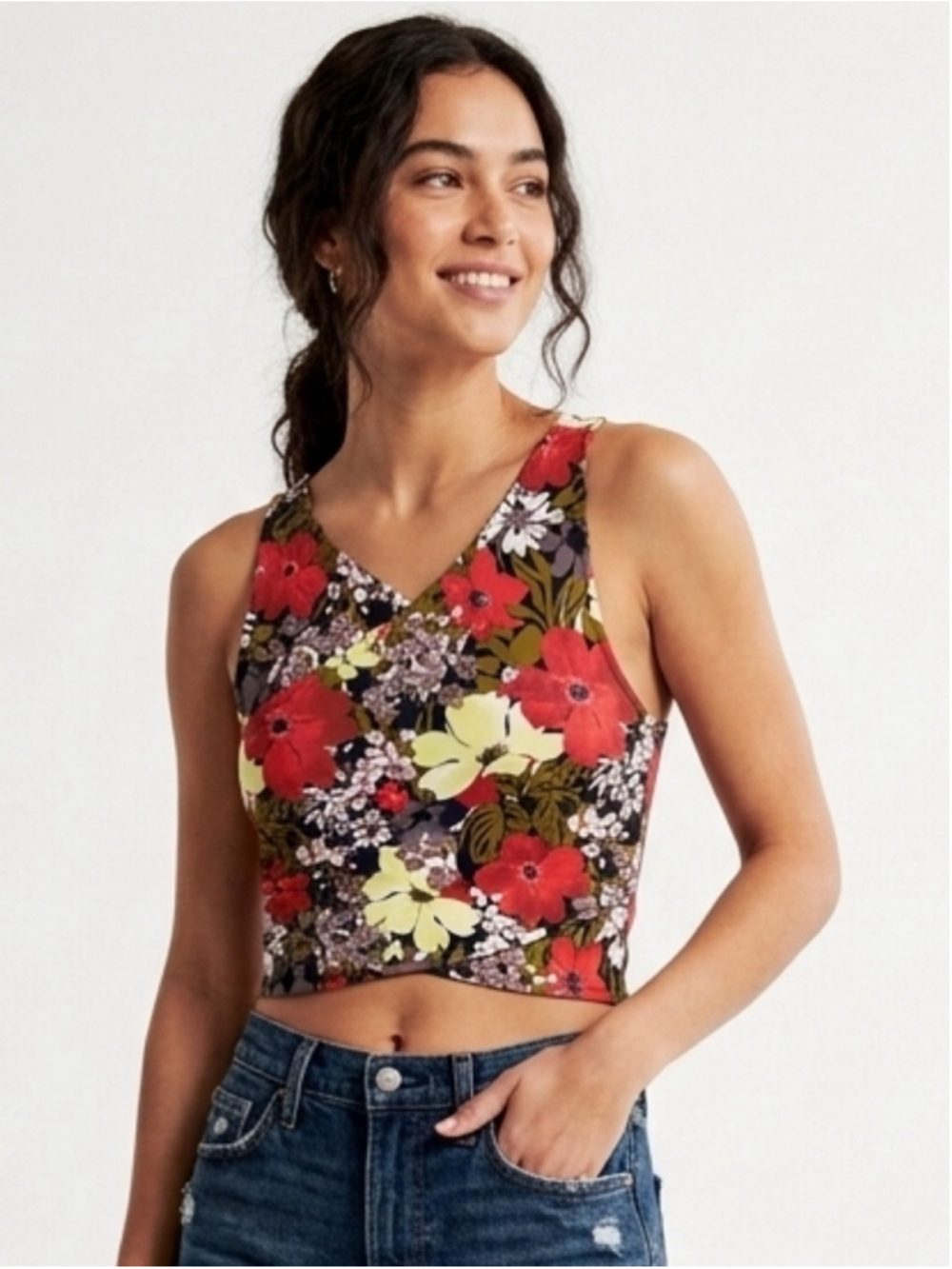 Women's Abercrombie & Fitch Bold Tropical Floral Front-Cross Crop Top Size S 911